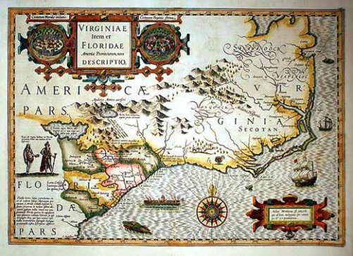 Map titled Virginiae Item et Floridae by Jocodus Hondius